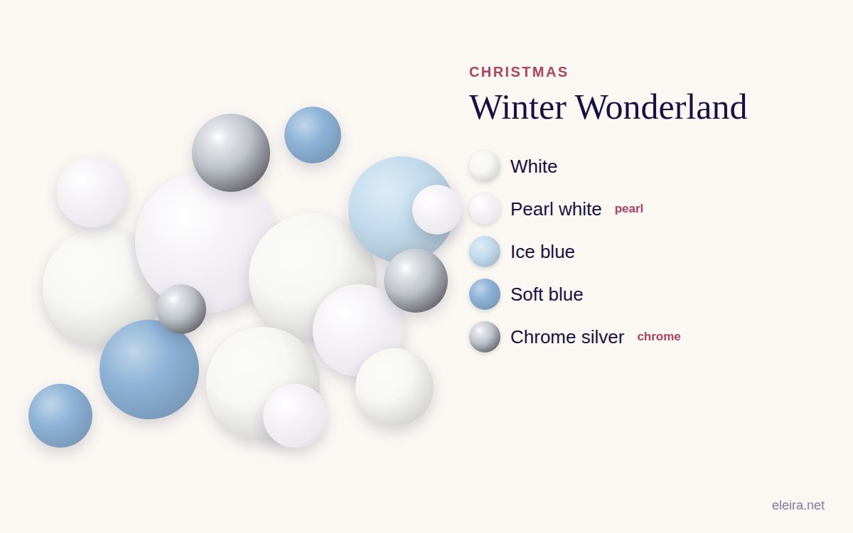 Winter Wonderland palette: white, pearl white, ice blue, soft blue and chrome silver