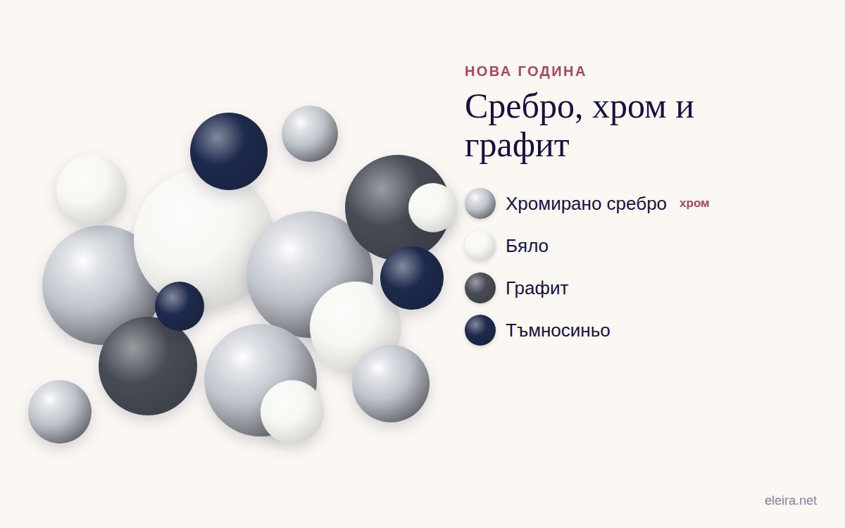Палитра „Сребро, хром и графит“: хромирано сребро, бяло, графит и тъмносиньо